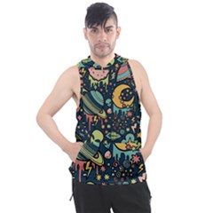 Alien Ocket Space Aesthetic Pattern Men s Sleeveless Hoodie by pakminggu