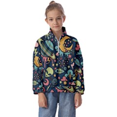 Alien Ocket Space Aesthetic Pattern Kids  Half Zip Hoodie