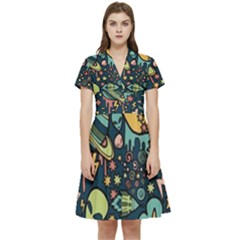 Alien Ocket Space Aesthetic Pattern Short Sleeve Waist Detail Dress by pakminggu