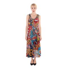 Comic Cartoon Pattern Sleeveless Maxi Dress by pakminggu