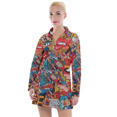 Comic Cartoon Pattern Women s Long Sleeve Casual Dress by pakminggu