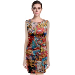 Comic Cartoon Pattern Sleeveless Velvet Midi Dress