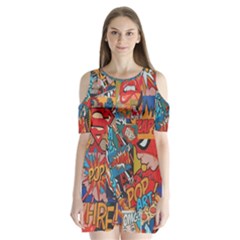 Comic Cartoon Pattern Shoulder Cutout Velvet One Piece