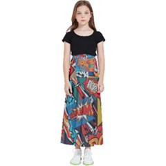 Comic Cartoon Pattern Kids  Flared Maxi Skirt by pakminggu