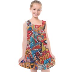 Comic Cartoon Pattern Kids  Cross Back Dress by pakminggu