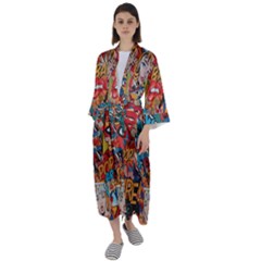 Comic Cartoon Pattern Maxi Satin Kimono