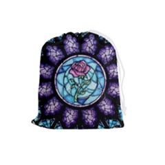 Cathedral Rosette Stained Glass Beauty And The Beast Drawstring Pouch (large) by Cowasu