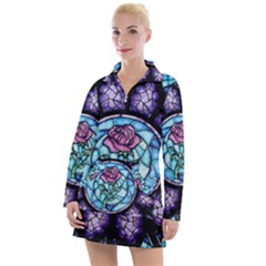 Cathedral Rosette Stained Glass Beauty And The Beast Women s Long Sleeve Casual Dress by Cowasu