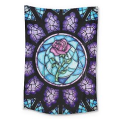 Cathedral Rosette Stained Glass Beauty And The Beast Large Tapestry by Cowasu