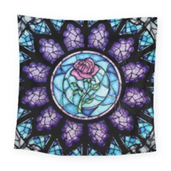 Cathedral Rosette Stained Glass Beauty And The Beast Square Tapestry (large) by Cowasu