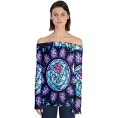 Cathedral Rosette Stained Glass Beauty And The Beast Off Shoulder Long Sleeve Top by Cowasu