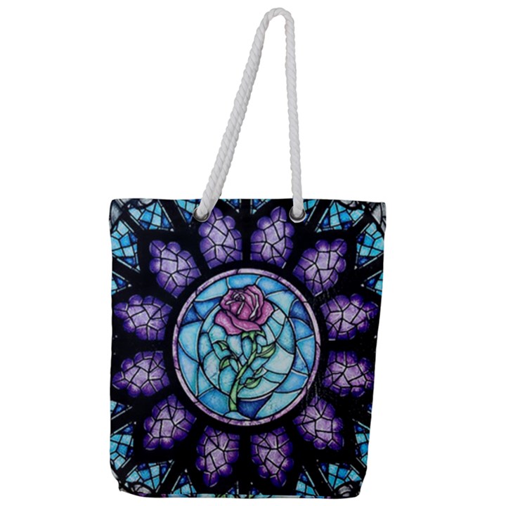 Cathedral Rosette Stained Glass Beauty And The Beast Full Print Rope Handle Tote (Large)