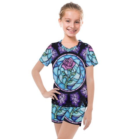 Cathedral Rosette Stained Glass Beauty And The Beast Kids  Mesh T-shirt And Shorts Set by Cowasu