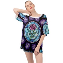 Cathedral Rosette Stained Glass Beauty And The Beast Oversized Chiffon Top by Cowasu