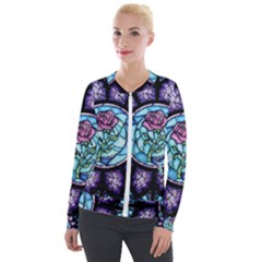 Cathedral Rosette Stained Glass Beauty And The Beast Velvet Zip Up Jacket by Cowasu