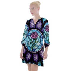 Cathedral Rosette Stained Glass Beauty And The Beast Open Neck Shift Dress by Cowasu