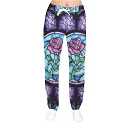 Cathedral Rosette Stained Glass Beauty And The Beast Women Velvet Drawstring Pants by Cowasu