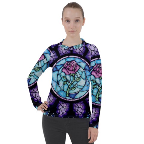 Cathedral Rosette Stained Glass Beauty And The Beast Women s Pique Long Sleeve T-shirt by Cowasu