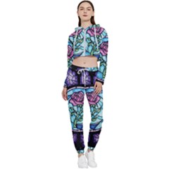 Cathedral Rosette Stained Glass Beauty And The Beast Cropped Zip Up Lounge Set by Cowasu