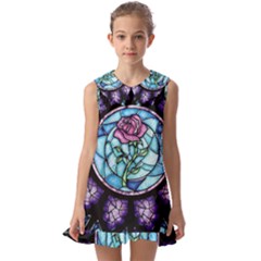 Cathedral Rosette Stained Glass Beauty And The Beast Kids  Pilgrim Collar Ruffle Hem Dress by Cowasu