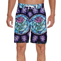 Cathedral Rosette Stained Glass Beauty And The Beast Men s Beach Shorts by Cowasu