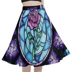 Cathedral Rosette Stained Glass Beauty And The Beast A-line Full Circle Midi Skirt With Pocket by Cowasu