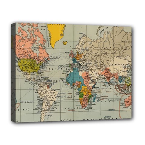 Vintage World Map Canvas 14  X 11  (stretched) by Cowasu