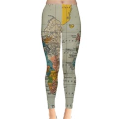 Vintage World Map Everyday Leggings  by Cowasu