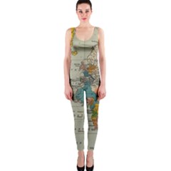 Vintage World Map One Piece Catsuit by Cowasu