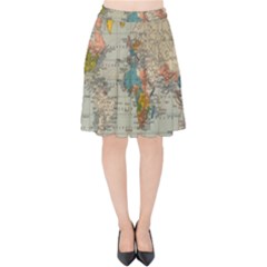 Vintage World Map Velvet High Waist Skirt by Cowasu