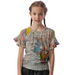 Vintage World Map Kids  Cut Out Flutter Sleeves by Cowasu