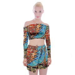 Grateful Dead Rock Band Off Shoulder Top With Mini Skirt Set by Cowasu