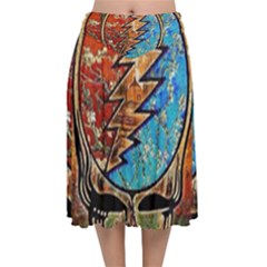 Grateful Dead Rock Band Velvet Flared Midi Skirt by Cowasu