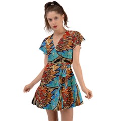 Grateful Dead Rock Band Flutter Sleeve Wrap Dress by Cowasu