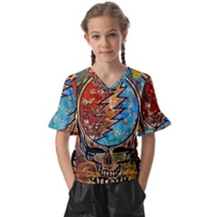 Grateful Dead Rock Band Kids  V-neck Horn Sleeve Blouse by Cowasu