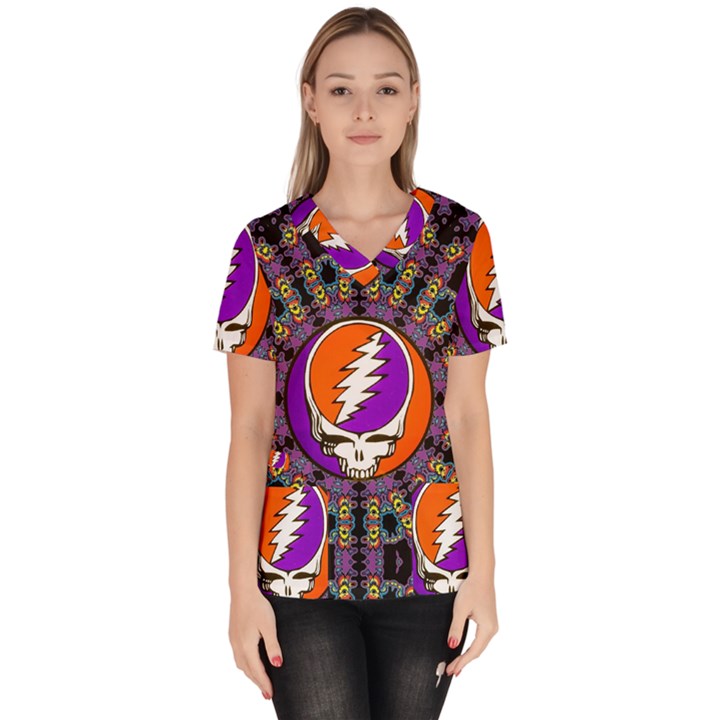 Gratefuldead Grateful Dead Pattern Women s V-Neck Scrub Top