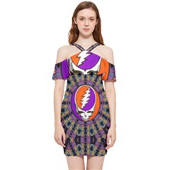 Gratefuldead Grateful Dead Pattern Shoulder Frill Bodycon Summer Dress by Cowasu