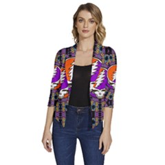 Gratefuldead Grateful Dead Pattern Women s Draped Front 3/4 Sleeve Shawl Collar Jacket by Cowasu