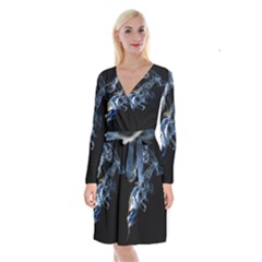 Smoke-flame-dynamic-wave-motion Long Sleeve Velvet Front Wrap Dress by Cowasu