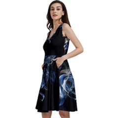 Smoke-flame-dynamic-wave-motion Sleeveless V-neck Skater Dress With Pockets by Cowasu