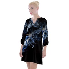 Smoke-flame-dynamic-wave-motion Open Neck Shift Dress by Cowasu