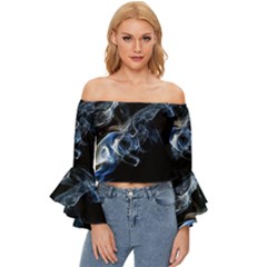 Smoke-flame-dynamic-wave-motion Off Shoulder Flutter Bell Sleeve Top by Cowasu