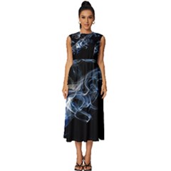 Smoke-flame-dynamic-wave-motion Sleeveless Round Neck Midi Dress by Cowasu