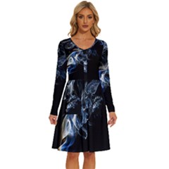 Smoke-flame-dynamic-wave-motion Long Sleeve Dress With Pocket by Cowasu