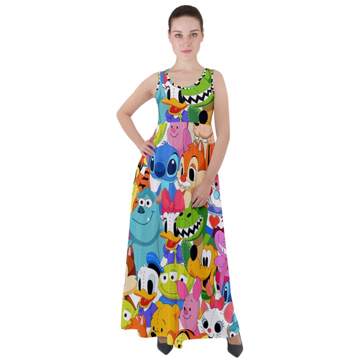 Illustration Cartoon Character Animal Cute Empire Waist Velour Maxi Dress