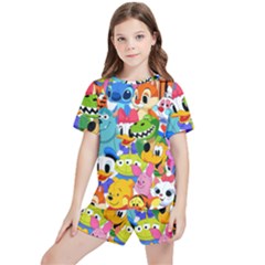 Illustration Cartoon Character Animal Cute Kids  T-shirt And Sports Shorts Set by Cowasu