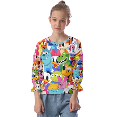 Illustration Cartoon Character Animal Cute Kids  Cuff Sleeve Top by Cowasu