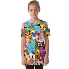 Illustration Cartoon Character Animal Cute Fold Over Open Sleeve Top by Cowasu