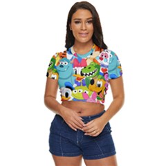 Illustration Cartoon Character Animal Cute Side Button Cropped T-shirt by Cowasu