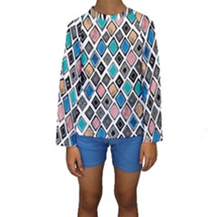 Diamond Shapes Pattern Kids  Long Sleeve Swimwear by Cowasu